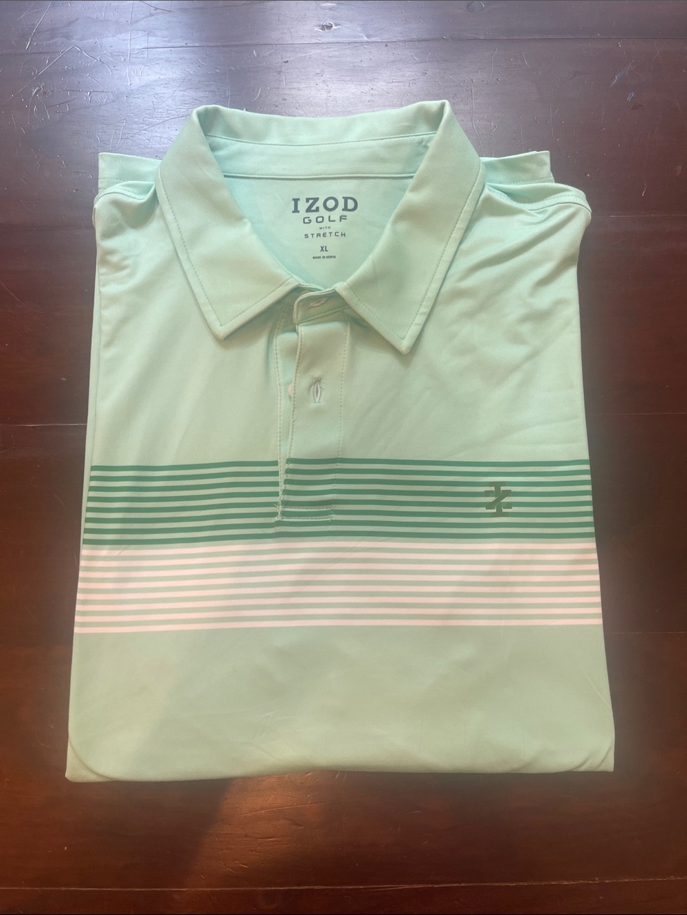 Izod Mint Green Striped GOLF Polo Shirt with Stretch